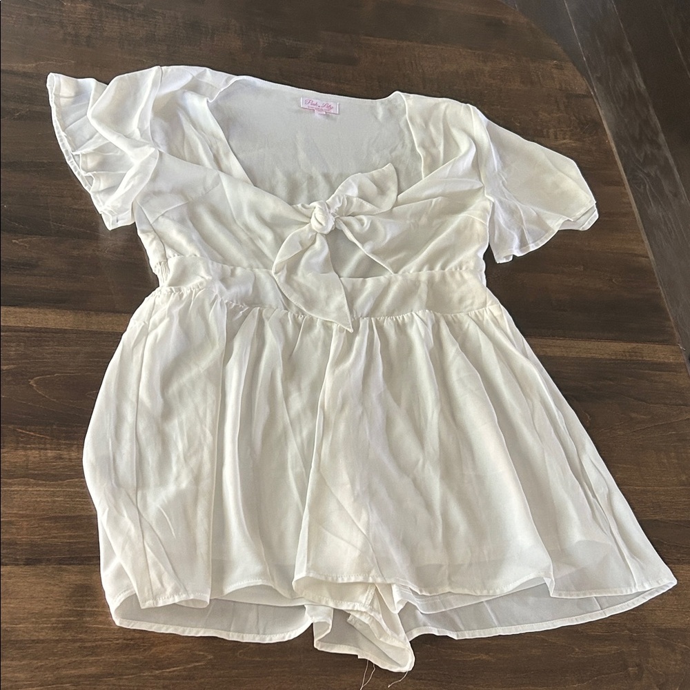 Pink Lily White Romper